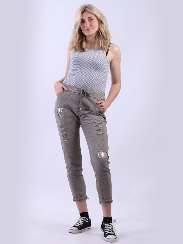 Italian Sequin Ripped Magic Pant (3 Colours)