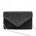 Satin and Diamante Evening Bag (Black, Navy, Silver)