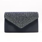 Satin and Diamante Evening Bag (Black, Navy, Silver)