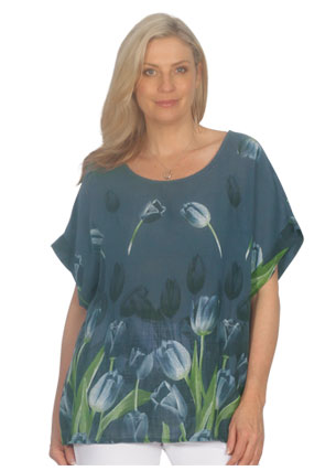 Jillian Cotton Tulip Print Top (Denim or White)